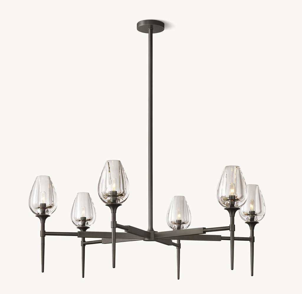42 Inch Torchiere Crystal Arm Chandelier - Tulip