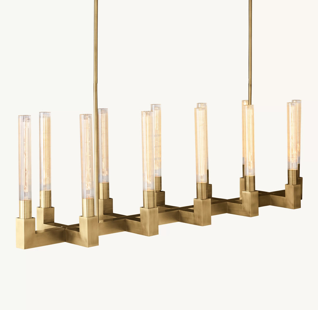 55 Inch Fluted-Glass Candlestick Linear Chandelier - Cannele
