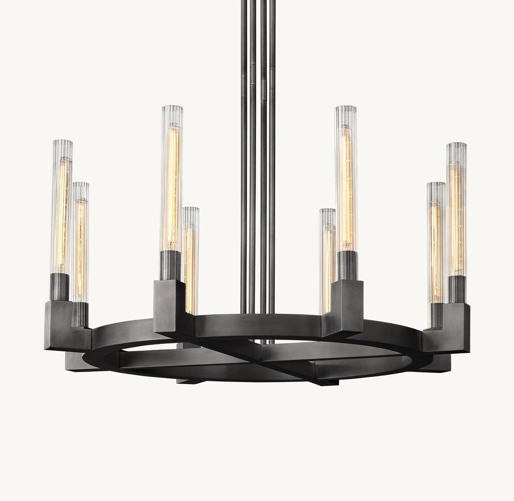 36 Inch Fluted-Glass Candlestick Round Chandelier - Cannele
