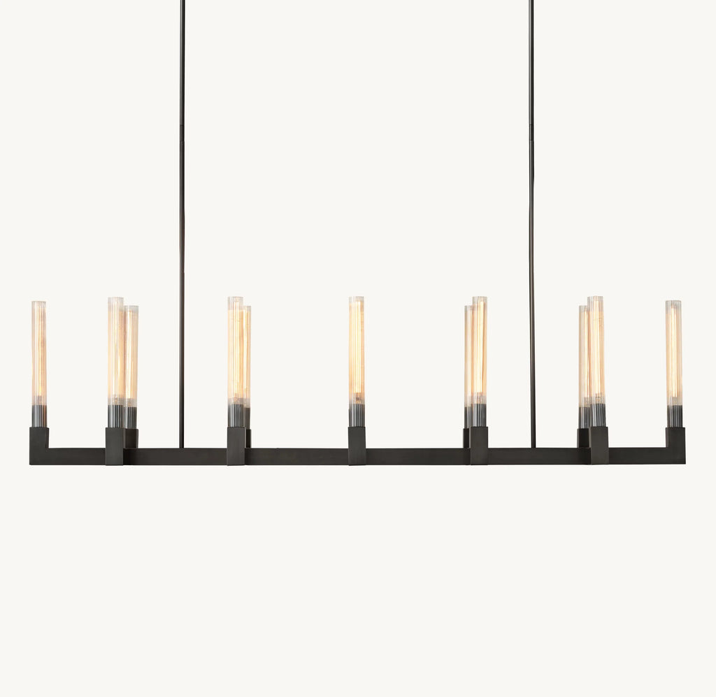 67 Inch Fluted-Glass Candlestick Linear Chandelier - Cannele