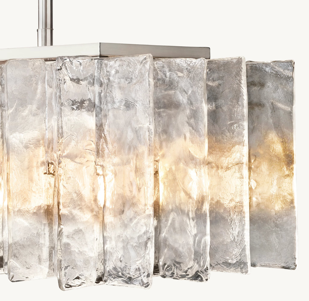 49 Inch Clear Hammered Glass Rectangular Chandelier - Lattice