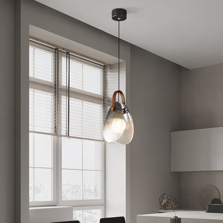 Two Ribbed Glass Drop Pendant Light- Clara