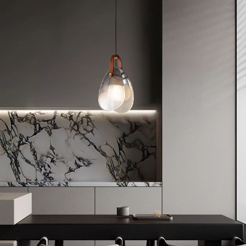 Three Ribbed Glass Drop Pendant Light- Clara