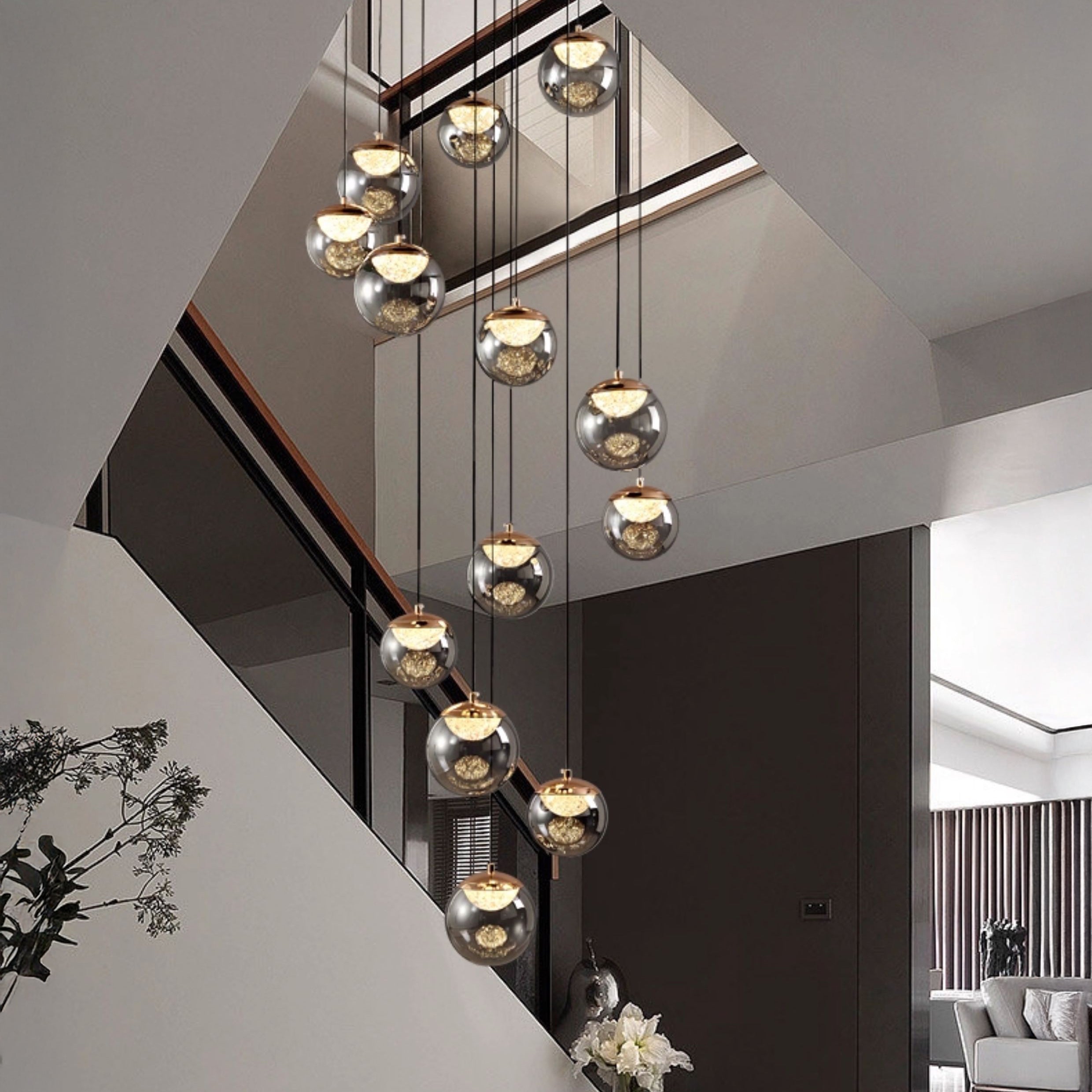 20 Inch Nine Globe Glass Pendant Chandelier- Nova