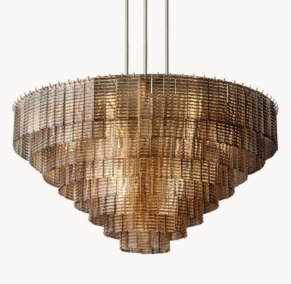 52 Inch Ribbed Smoked Glass Tiered Chandelier - Sirene