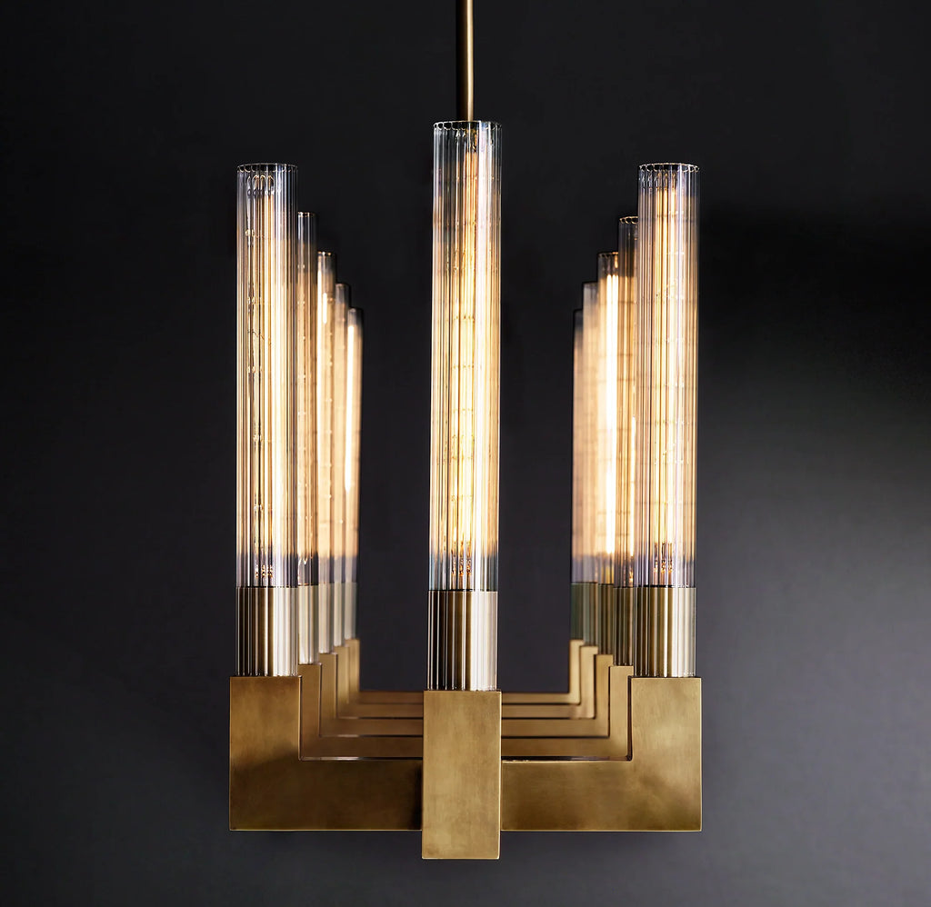 67 Inch Fluted-Glass Candlestick Linear Chandelier - Cannele
