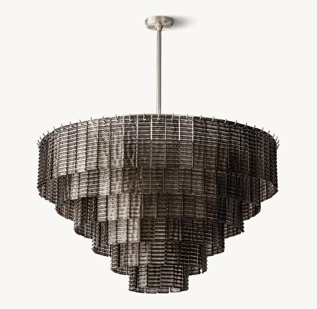 41 Inch Ribbed Smoked Glass Tiered Chandelier - Sirene