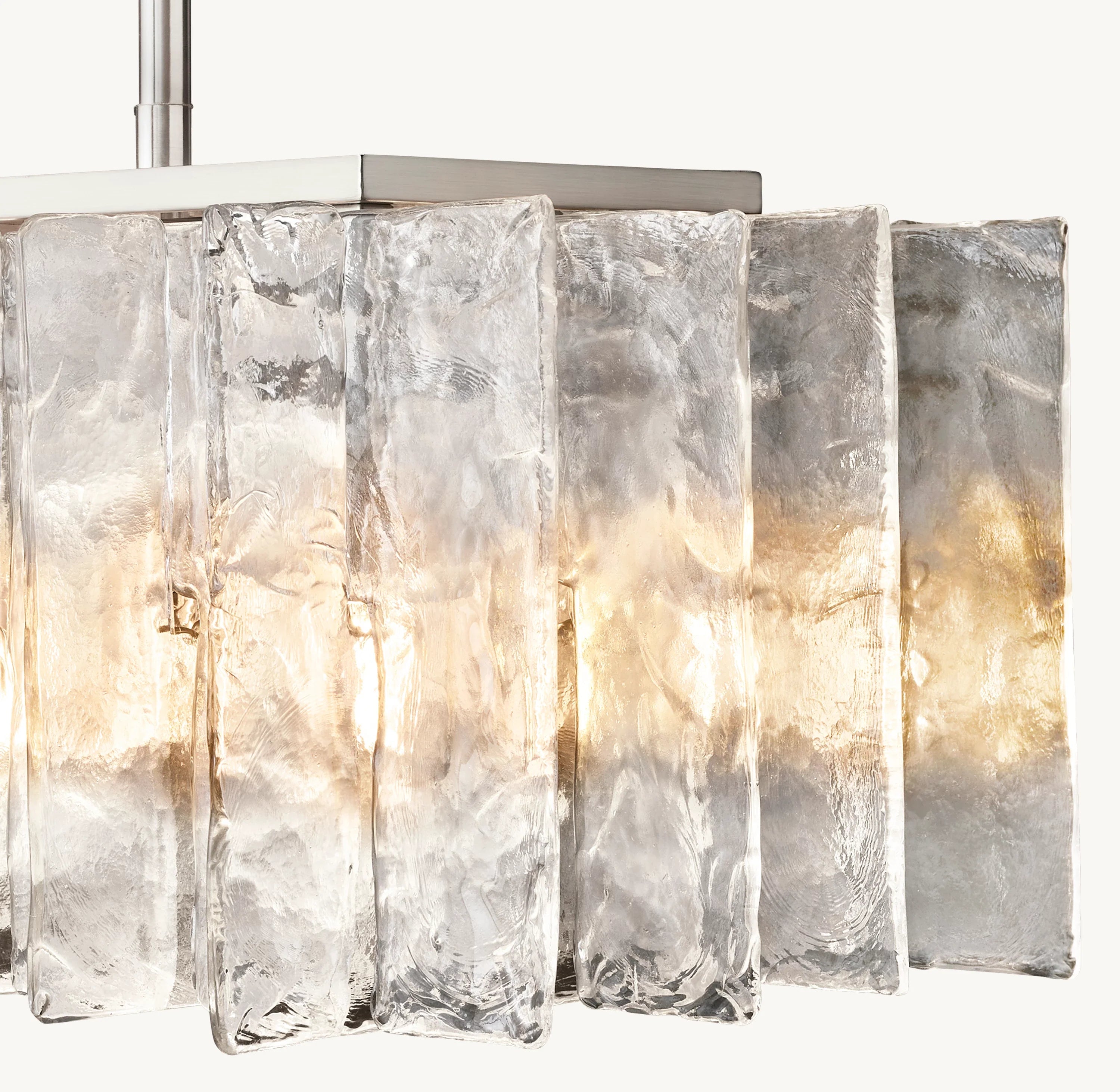 67 Inch Clear Hammered Glass Rectangular Chandelier - Lattice