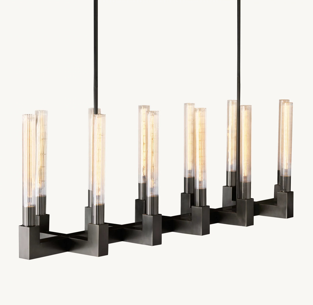 55 Inch Fluted-Glass Candlestick Linear Chandelier - Cannele