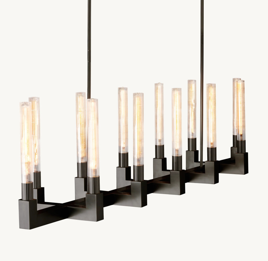 67 Inch Fluted-Glass Candlestick Linear Chandelier - Cannele
