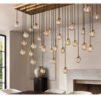 72 Inch Ribbed Glass Globe Rectangular Chandelier - Pearl