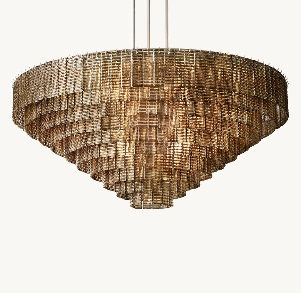 65 Inch Ribbed Smoked Glass Tiered Chandelier - Sirene