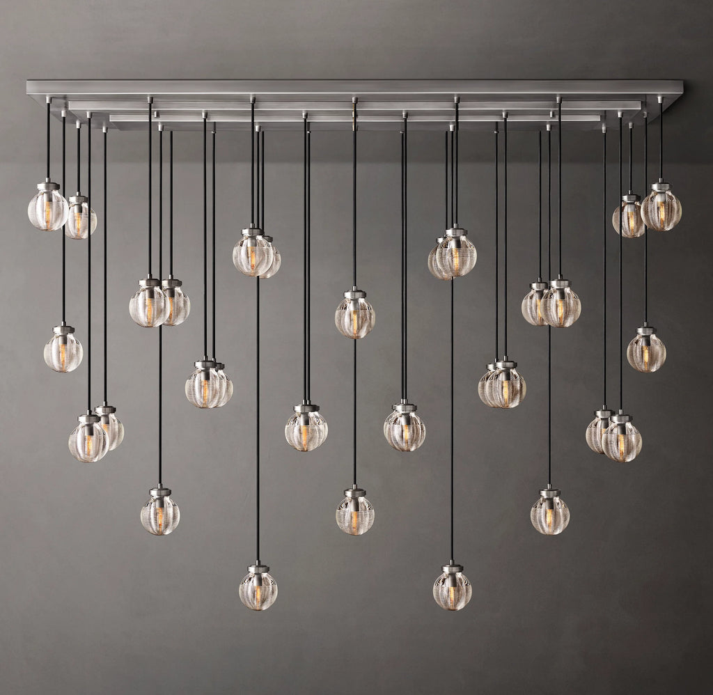 72 Inch Ribbed Glass Globe Rectangular Chandelier - Pearl