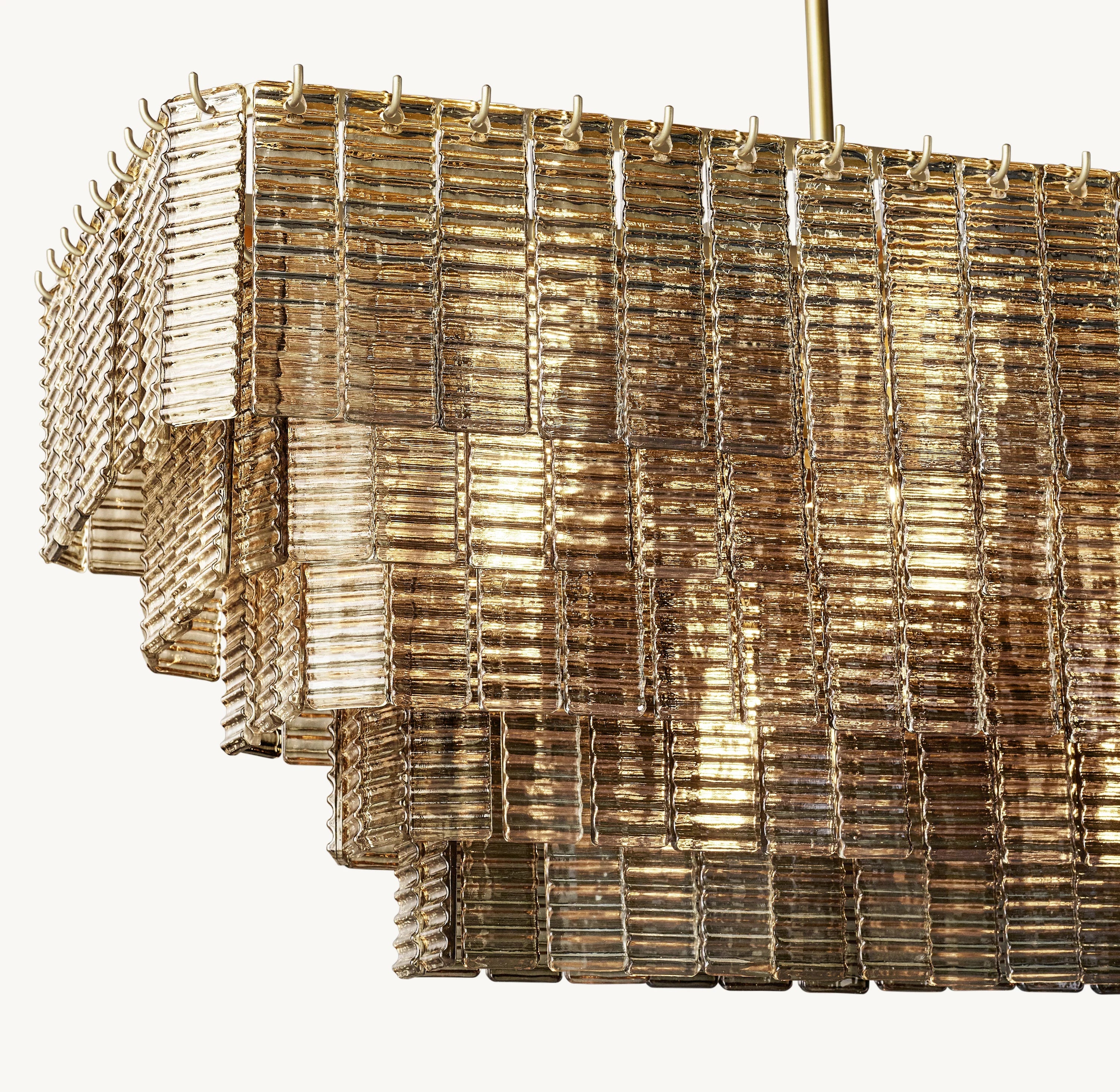 59 Inch Ribbed Smoked Glass Rectangular Chandelier - Sirene
