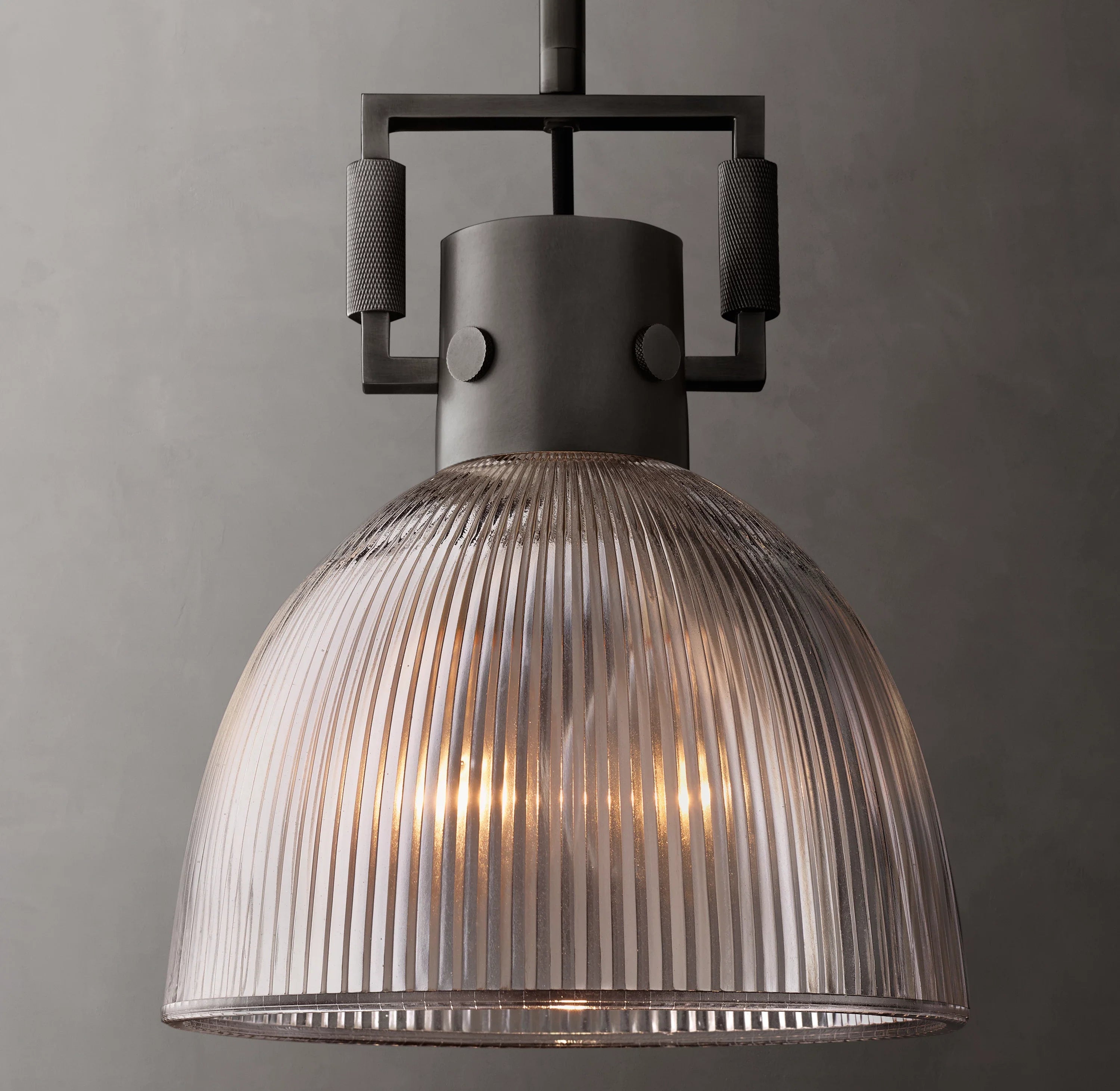 10 Inch Ribbed Glass Dome Pendant Light - Machinist