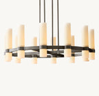 36 Inch Cylindrical Milk Glass Round Chandelier - Ravelle