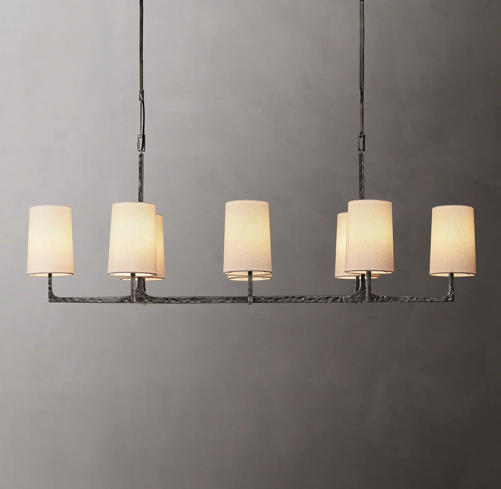 54 Inch Shaded Hammered Metal Linear Chandelier – Wright