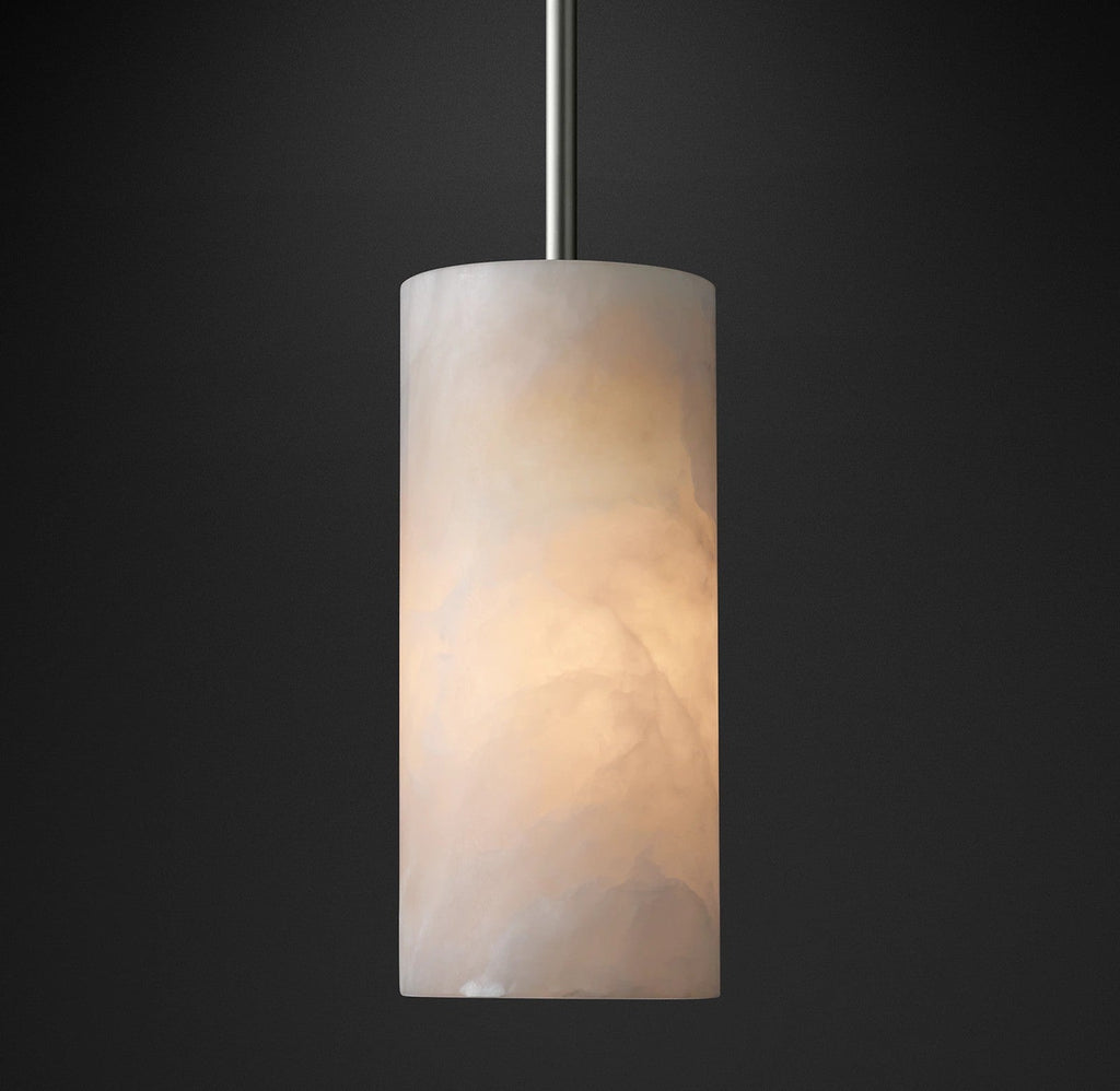 7 Inch Hand-carved Alabaster Cylinder Pendant Light - Celestial