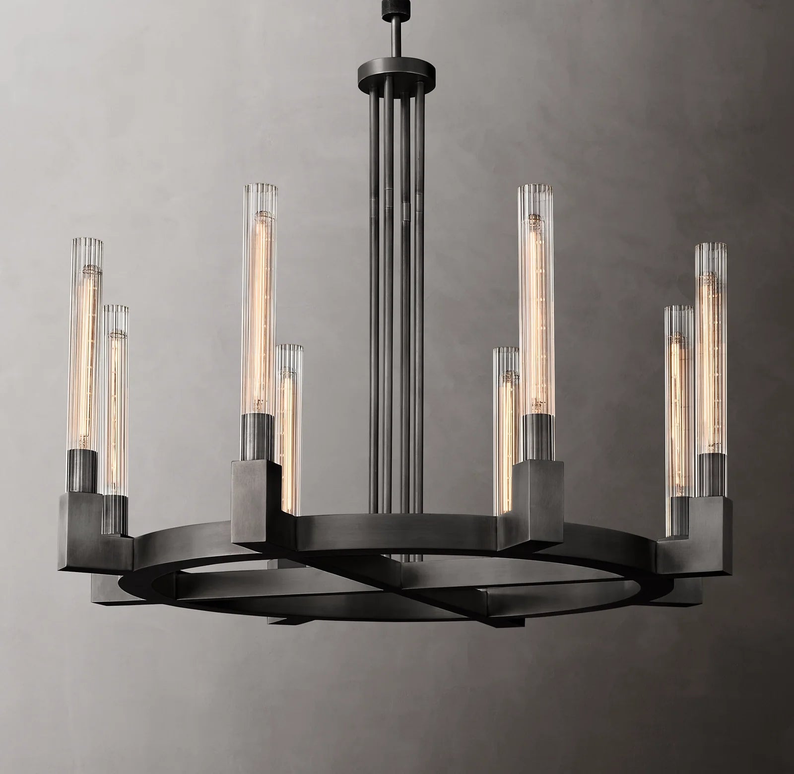 48 Inch Fluted-Glass Candlestick Round Chandelier - Cannele