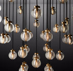 48 Inch Ribbed Glass Globe Round Pendant Chandelier - Pearl