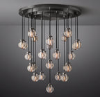 38 Inch Ribbed Glass Globe Round Pendant Chandelier - Pearl
