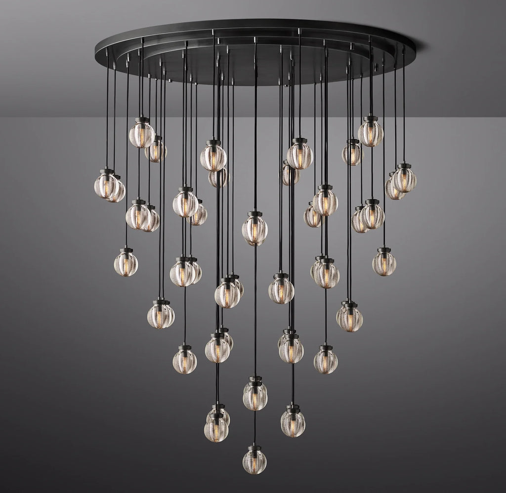 60 Inch Ribbed Glass Globe Round Pendant Chandelier - Pearl