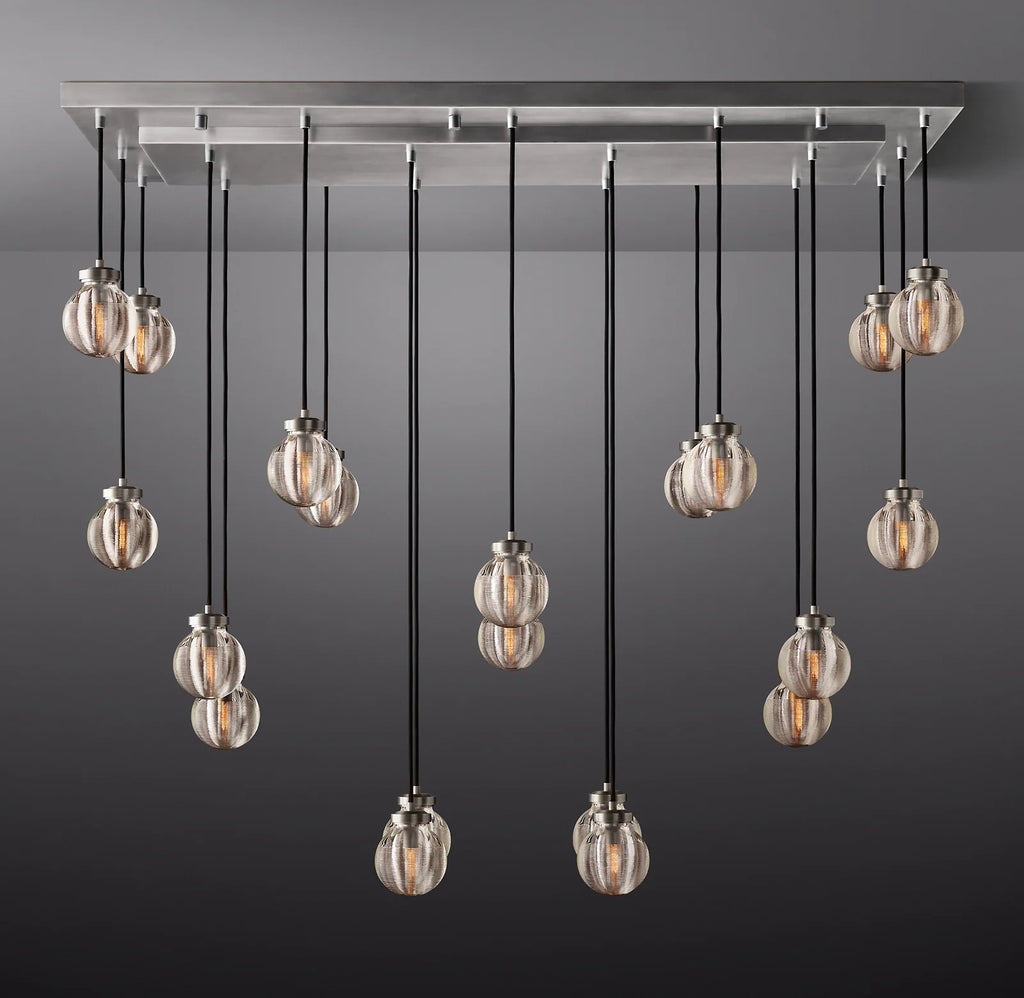54 Inch Ribbed Glass Globe Rectangular Chandelier - Pearl