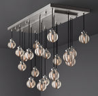 54 Inch Ribbed Glass Globe Rectangular Chandelier - Pearl