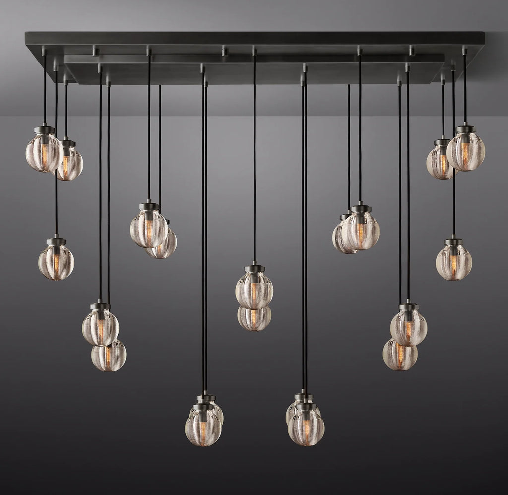 54 Inch Ribbed Glass Globe Rectangular Chandelier - Pearl