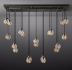 54 Inch Ribbed Glass Globe Rectangular Chandelier - Pearl