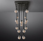 54 Inch Ribbed Glass Globe Rectangular Chandelier - Pearl