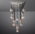 72 Inch Ribbed Glass Globe Rectangular Chandelier - Pearl