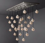 72 Inch Ribbed Glass Globe Rectangular Chandelier - Pearl
