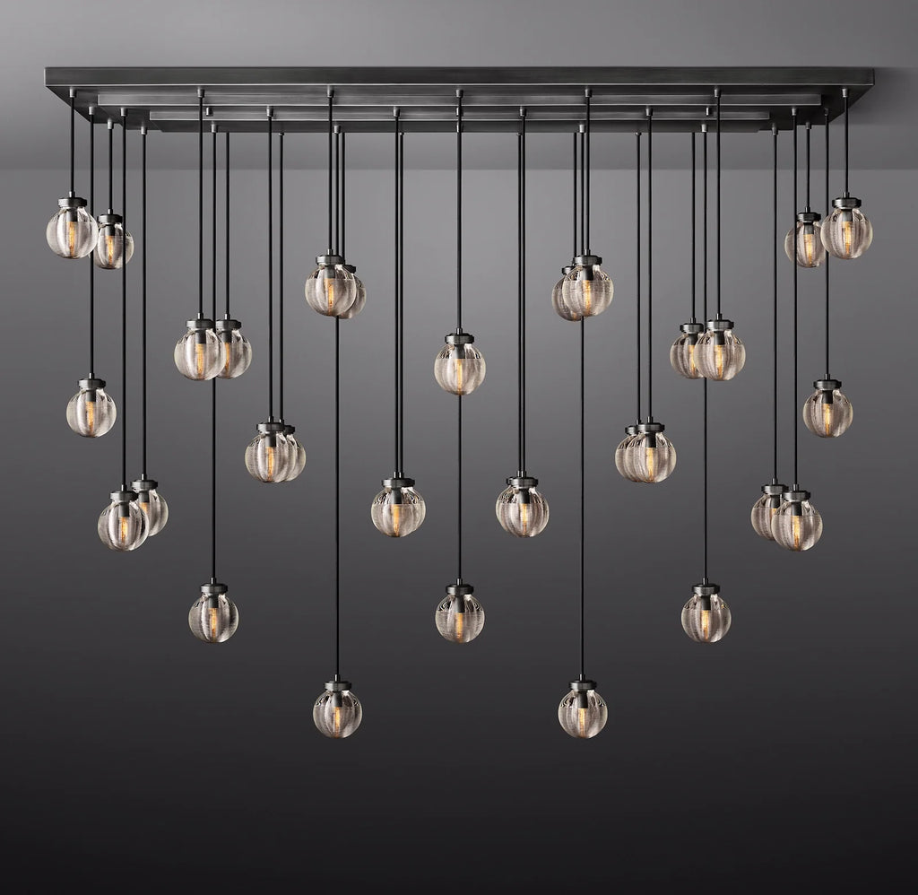 72 Inch Ribbed Glass Globe Rectangular Chandelier - Pearl