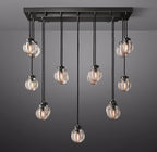 36 Inch Ribbed Glass Globe Rectangular Chandelier - Pearl