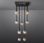 36 Inch Ribbed Glass Globe Rectangular Chandelier - Pearl