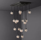 36 Inch Ribbed Glass Globe Rectangular Chandelier - Pearl