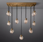 36 Inch Ribbed Glass Globe Rectangular Chandelier - Pearl