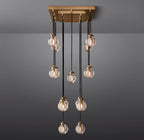 36 Inch Ribbed Glass Globe Rectangular Chandelier - Pearl