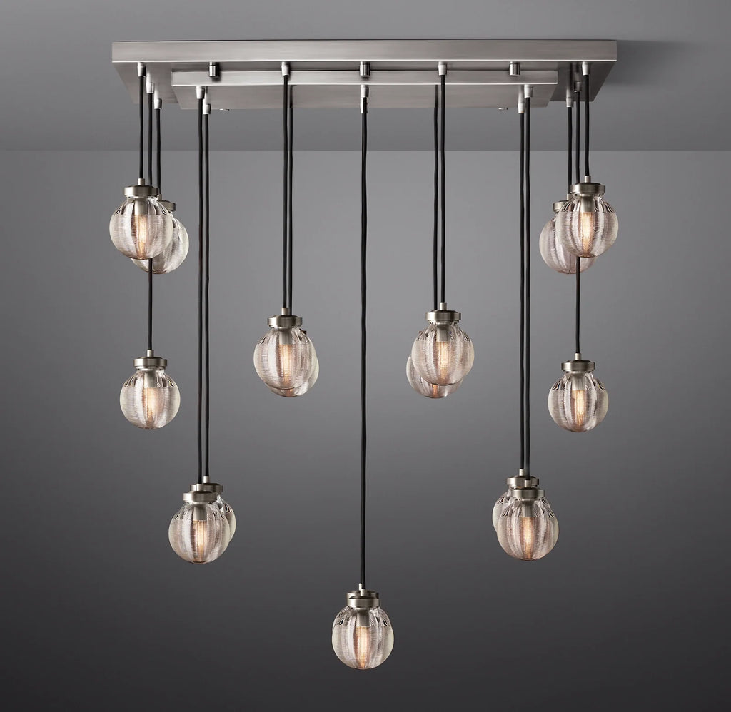 36 Inch Ribbed Glass Globe Rectangular Chandelier - Pearl