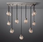 36 Inch Ribbed Glass Globe Rectangular Chandelier - Pearl
