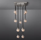 36 Inch Ribbed Glass Globe Rectangular Chandelier - Pearl