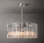 36 Inch Clear Hammered Glass Round Chandelier - Lattice