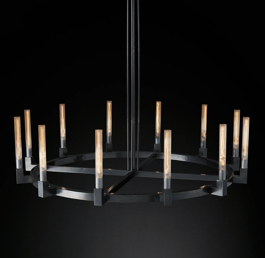60 Inch Fluted-Glass Candlestick Round Chandelier - Cannele