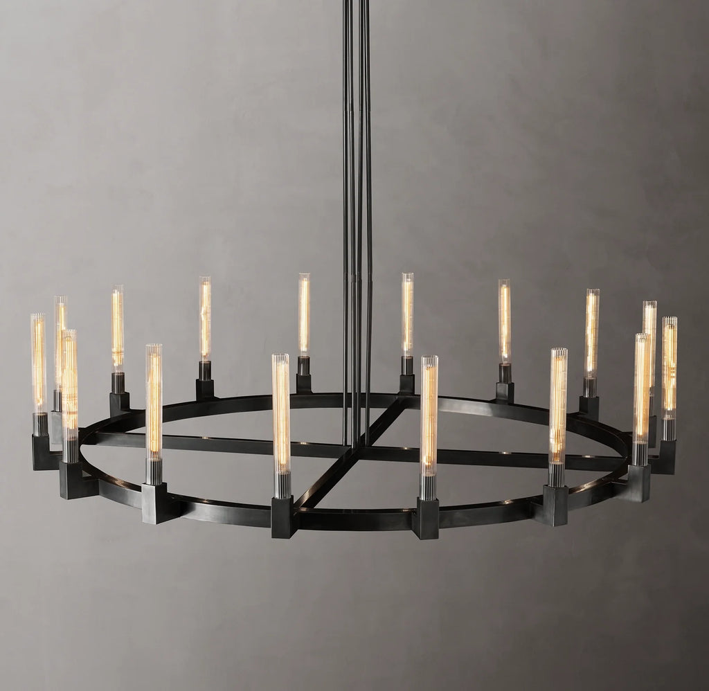 72 Inch Fluted-Glass Candlestick Round Chandelier - Cannele