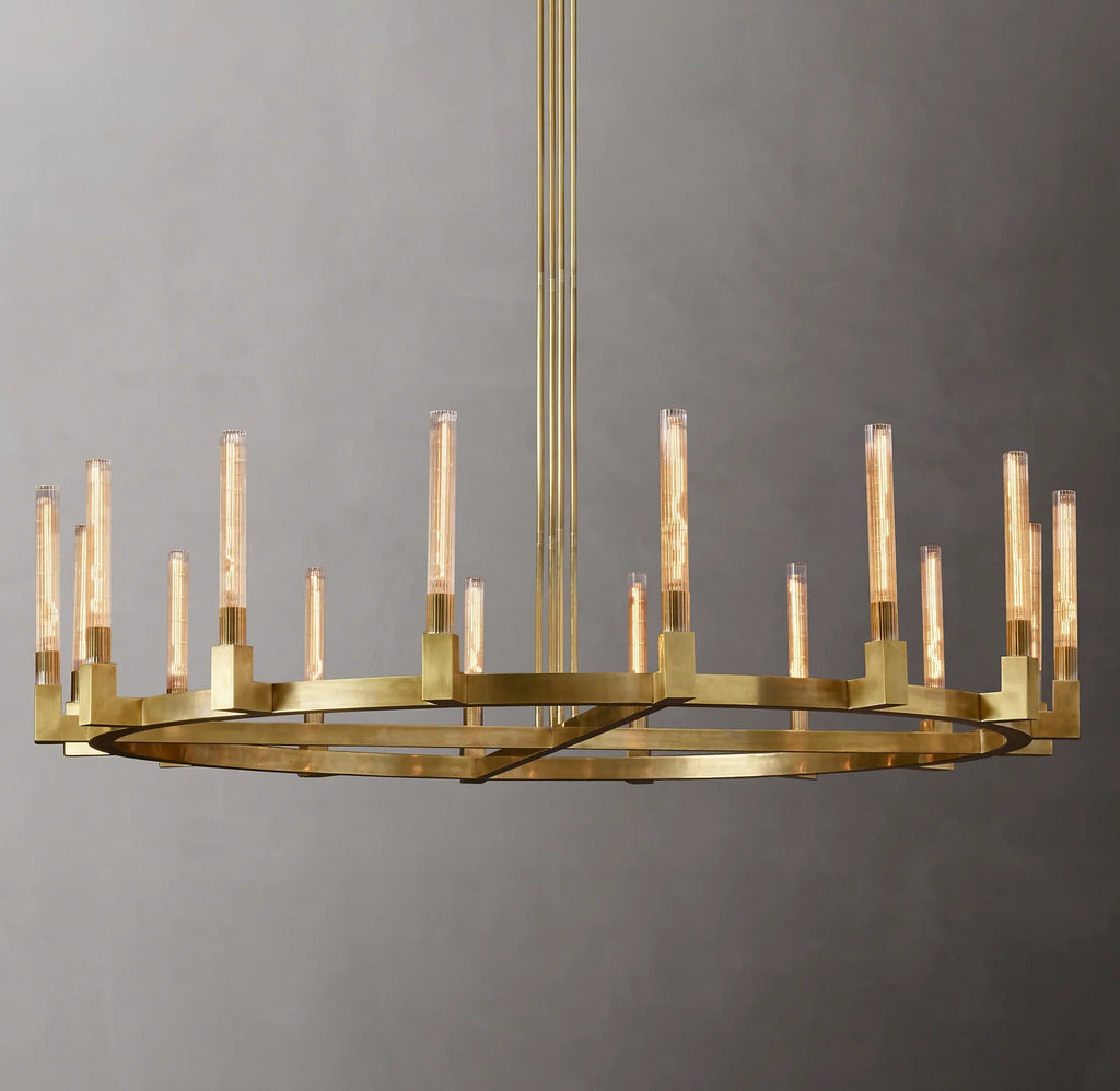 72 Inch Fluted-Glass Candlestick Round Chandelier - Cannele