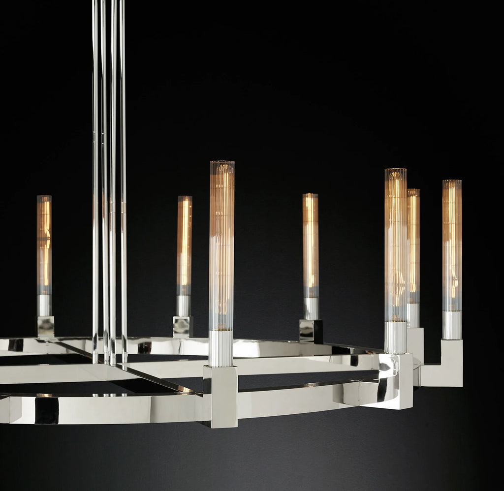 72 Inch Fluted-Glass Candlestick Round Chandelier - Cannele