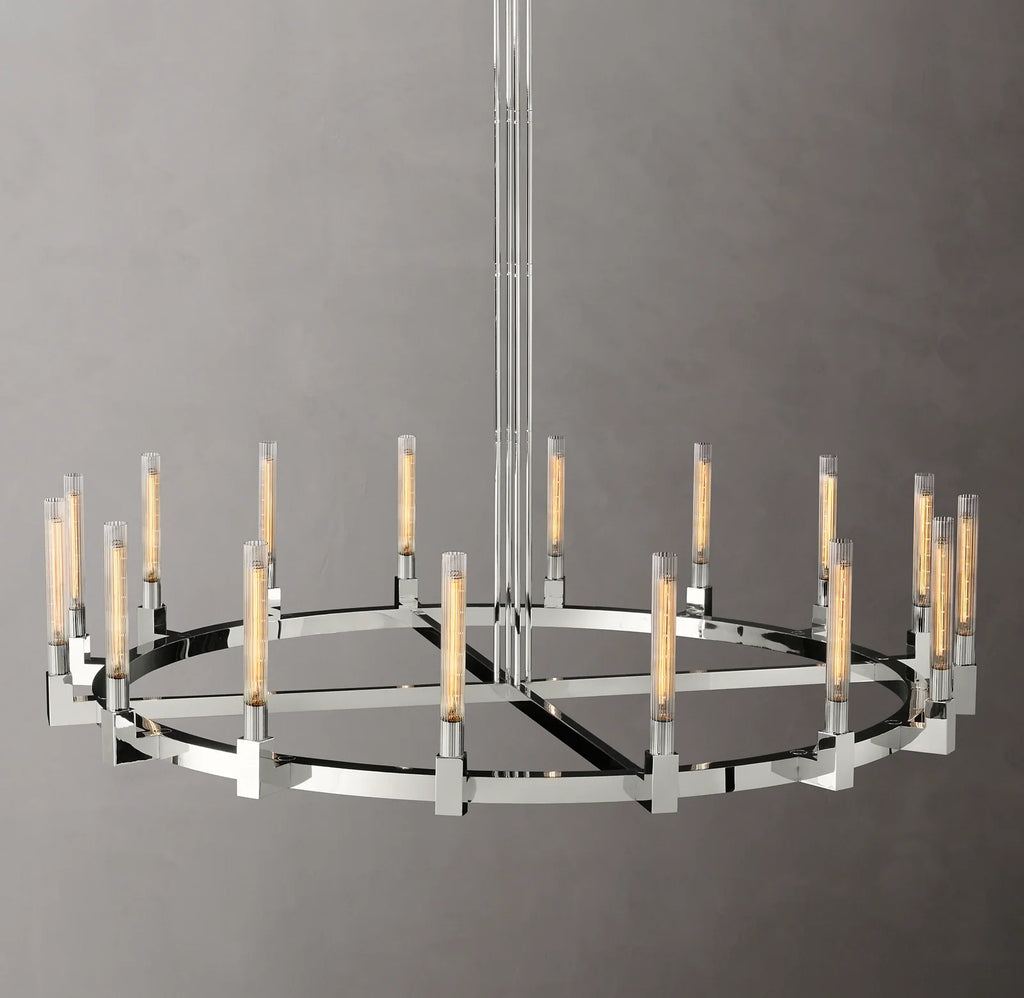 72 Inch Fluted-Glass Candlestick Round Chandelier - Cannele