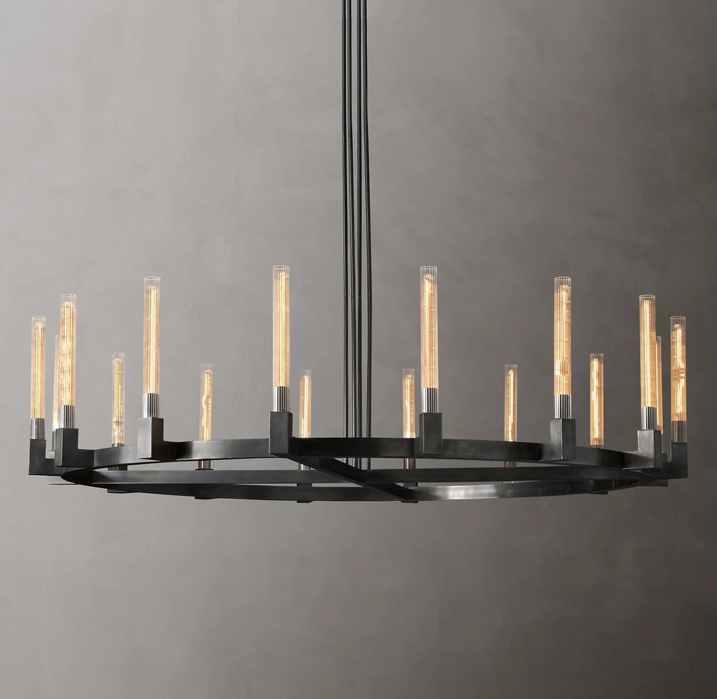 72 Inch Fluted-Glass Candlestick Round Chandelier - Cannele